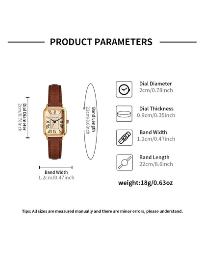 Women's Square Dial Quartz Watch with Leather Strap