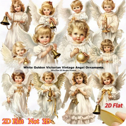 Vintage Christmas Angel Wooden Ornaments – Set of 12