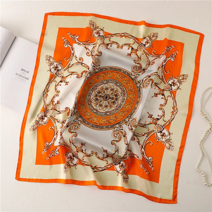 Satin Square Scarf Women Cute Cat Print Headscarf Neckerchief