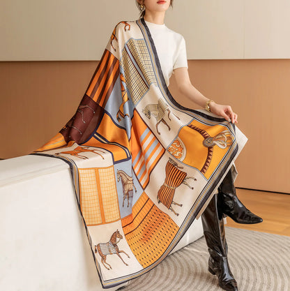 Silk-Feel Square Scarf for Women – Vintage Paisley Print Shawl & Head Wrap