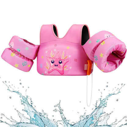 Kids Swim Life Vest with Foam Arm Floats & Safety Whistle – 20–70 lbs
