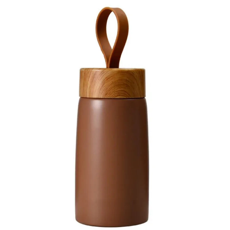Mini Insulated Coffee Mug – Stainless Steel Thermos with Wood Lid