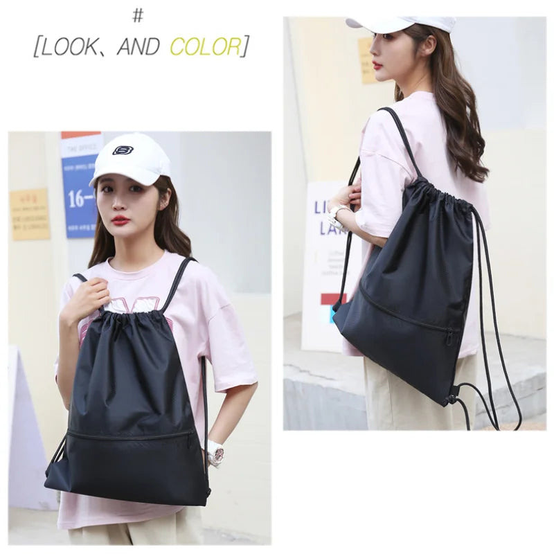 Drawstring Backpack – Lightweight Sports Gym Bag with Zipper Pocket