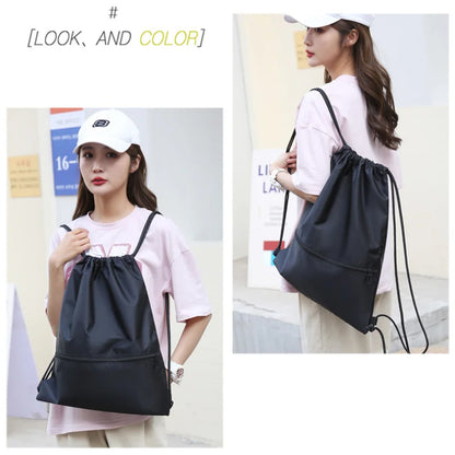 Drawstring Backpack – Lightweight Sports Gym Bag with Zipper Pocket
