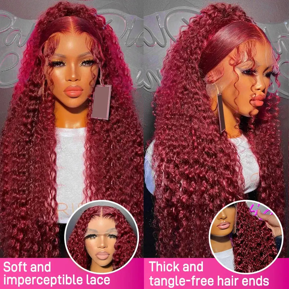 Burgundy 99J Deep Wave Lace Front Wig Human Hair 13x4