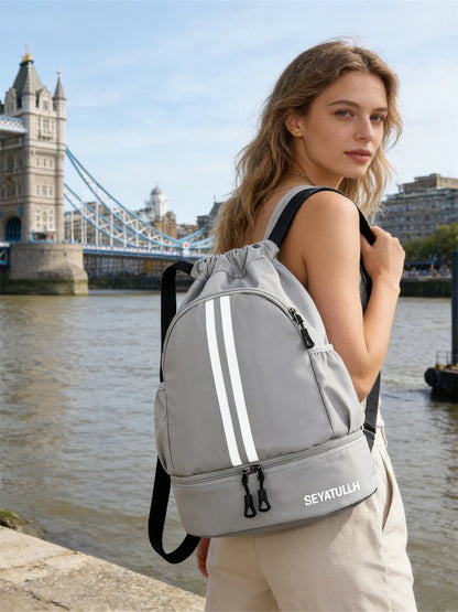 Sports Drawstring Backpack with Shoe Compartment – Waterproof Gym Bag