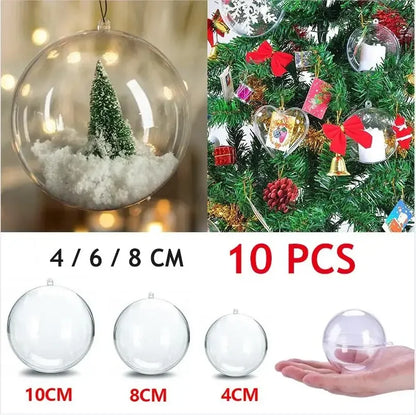 Clear Plastic Ball Ornaments Set of 10 – Fillable Christmas Baubles