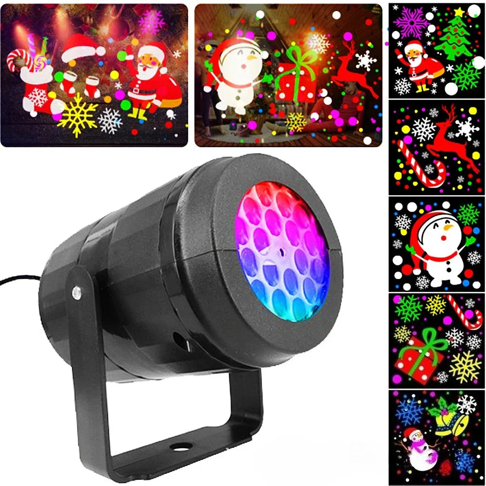 Christmas LED Projector Lamp – 16 Patterns, 360° Rotatable, USB Powered