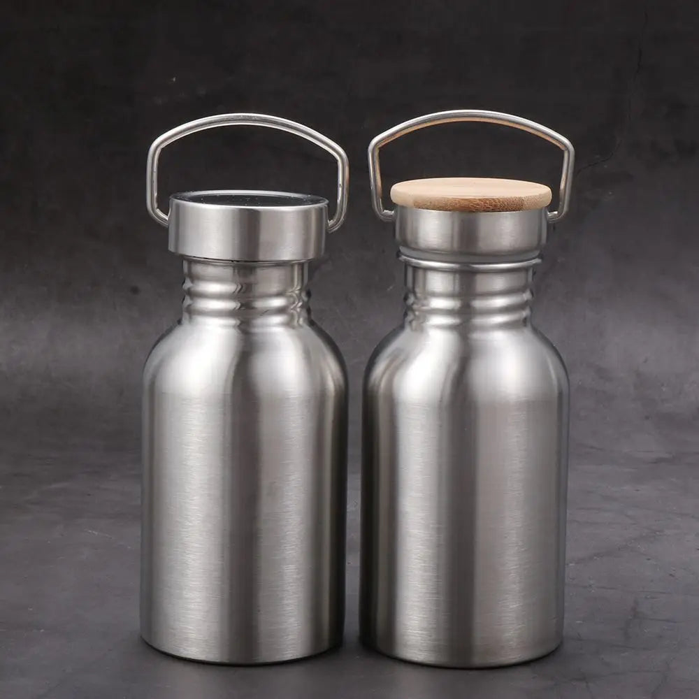 Stainless Steel Sports Water Bottle – Bamboo or Steel Lid