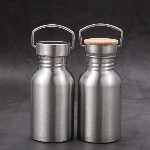 Stainless Steel Sports Water Bottle – Bamboo or Steel Lid