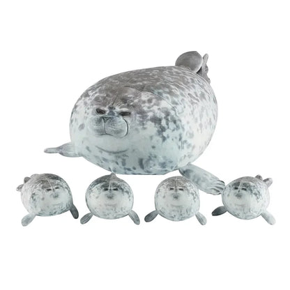 Mama Seal Plush Toy Set – Mother & 4 Baby Seals with Zipper Pouch