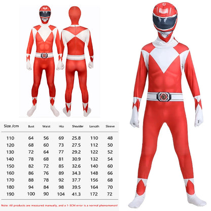 Power Rangers Cosplay Costume – Kids Superhero Bodysuit Sizes 110–190