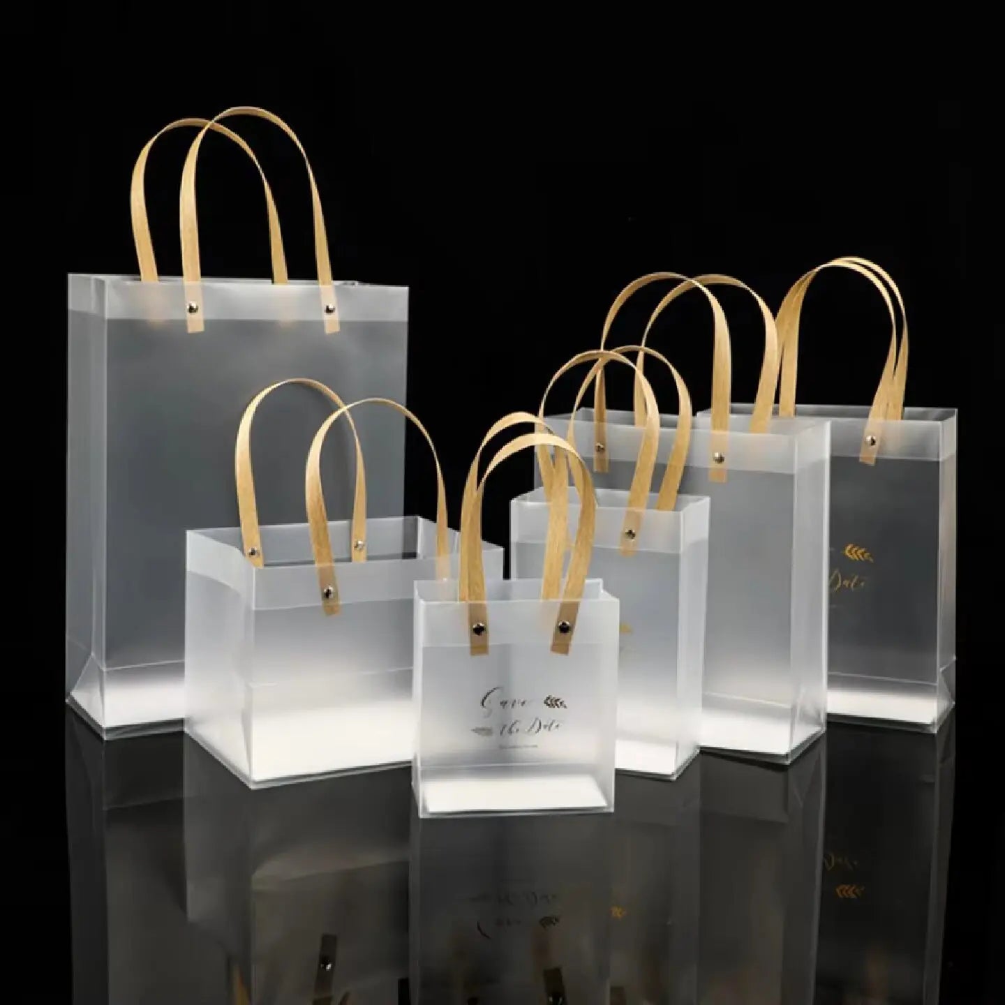 Frosted Transparent Plastic Gift Bags with Handles (10pcs)