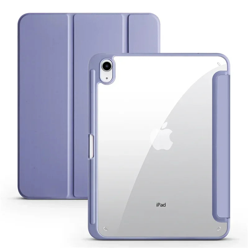 iPad Case with Pencil Holder - Trifold Clear Acrylic Back Cover