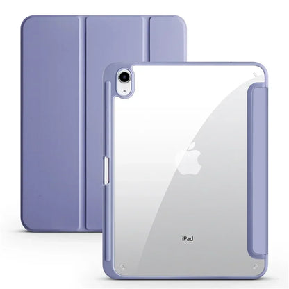 iPad Case with Pencil Holder - Trifold Clear Acrylic Back Cover