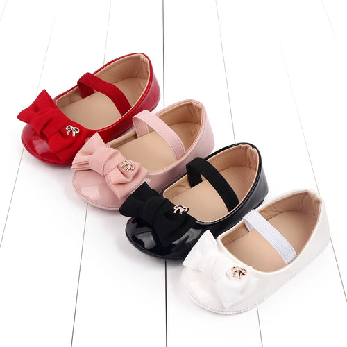 Baby Girl Bowknot Mary Jane Shoes – Soft PU Anti-Slip Sizes 17–19