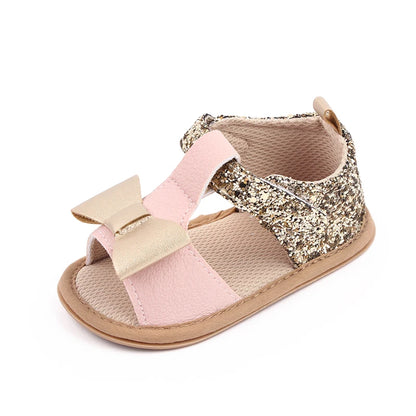Baby Girl Glitter Bowknot Sandals – Anti-Slip Soft PU 0–18 Months