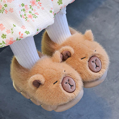 Kids Capybara Plush Slippers – Warm Non-Slip Winter House Shoes