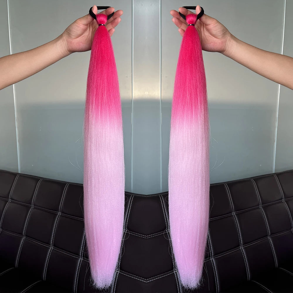 Synthetic Ponytail Hair Extension 2pcs – Long Straight, Colorful, Braiding Hairpiece with Rubber Band