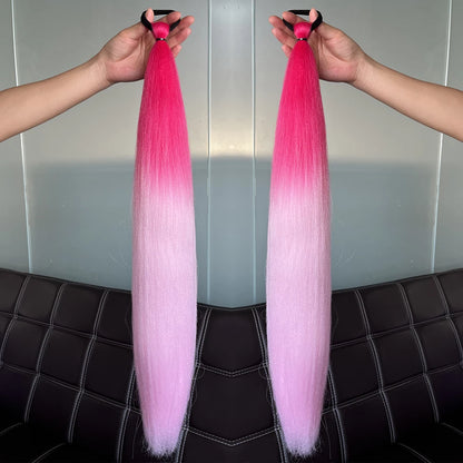 Synthetic Ponytail Hair Extension 2pcs – Long Straight, Colorful, Braiding Hairpiece with Rubber Band