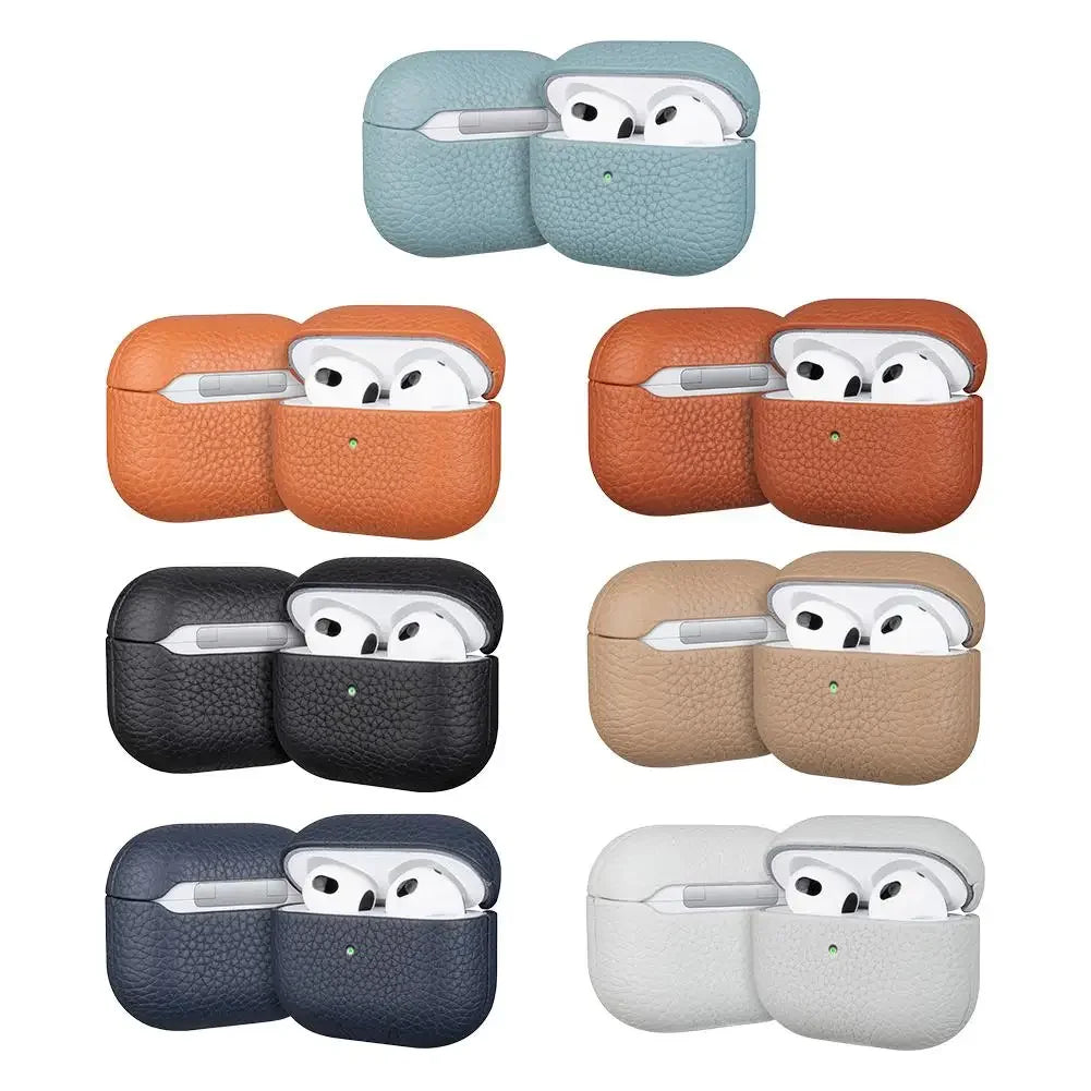 Genuine Leather AirPods Case – Litchi Texture, Italian Style