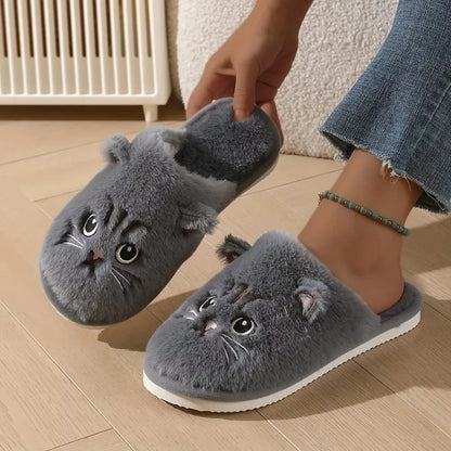 Women's Plush Cat Slippers – Cozy Non-Slip Indoor House Shoes