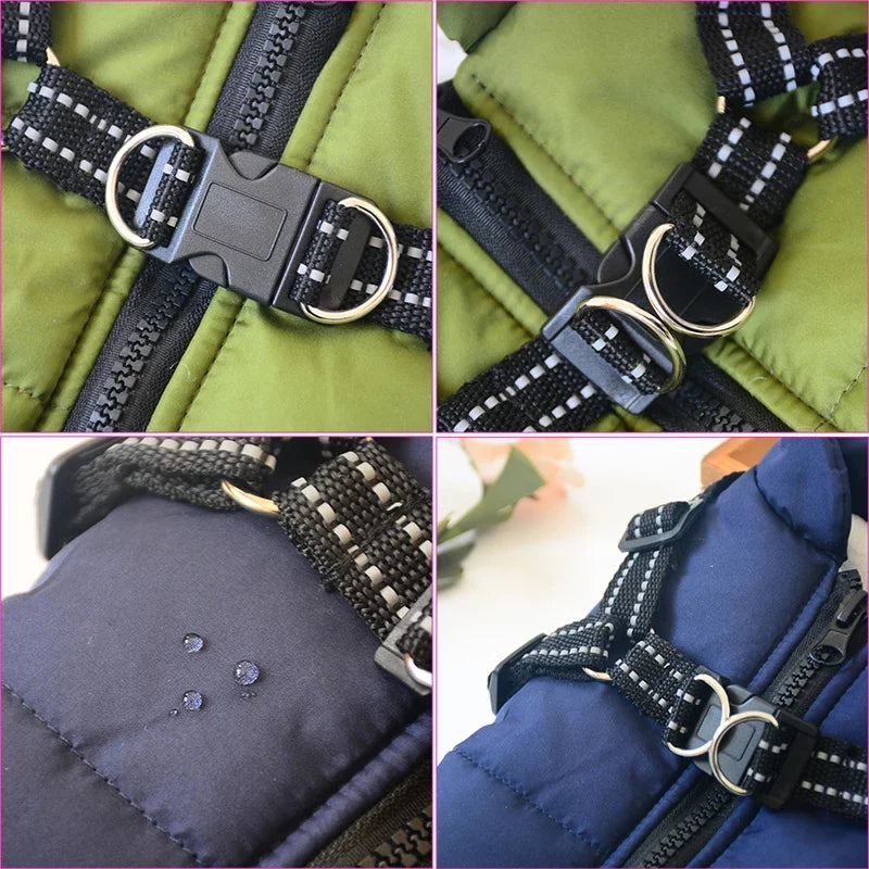 Waterproof Winter Dog Jacket with Built-In Harness