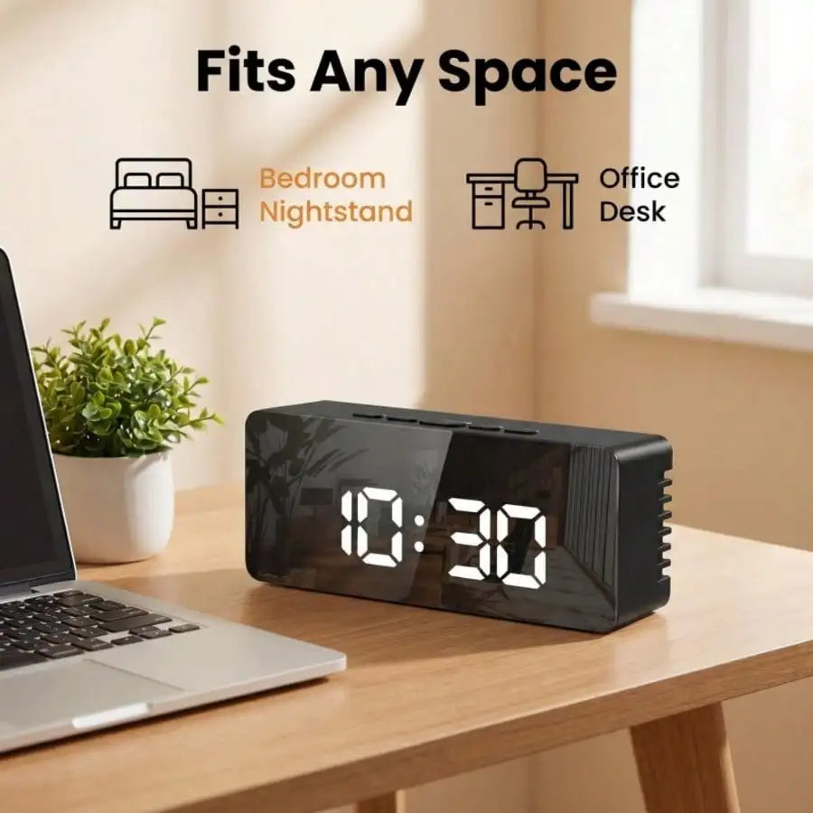 LED Mirror Digital Alarm Clock with Adjustable Brightness