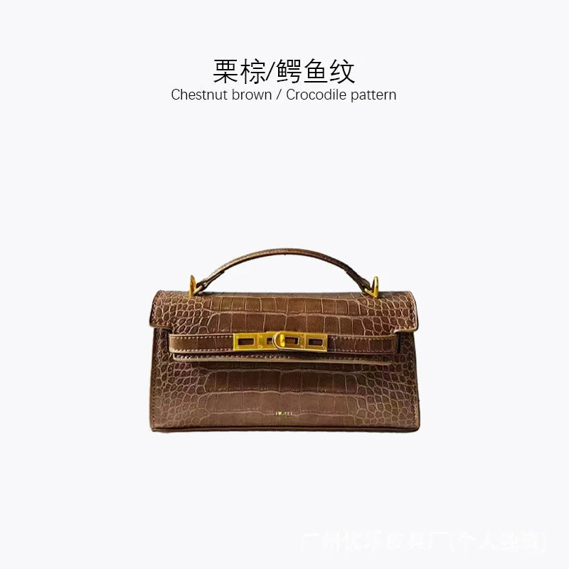 Crocodile Pattern Top Handle Clutch Bag