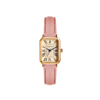 Women's Square Dial Quartz Watch with Leather Strap
