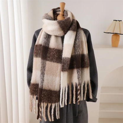 Women's Thick Winter Scarf – Colorblock Cashmere Shawl Wrap