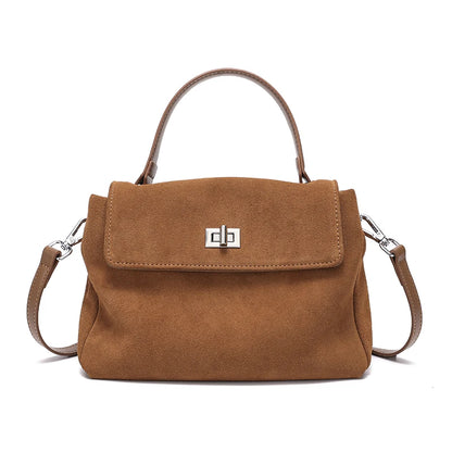 Suede Leather Crossbody Bag for Women – Turn-Lock Shoulder Bag