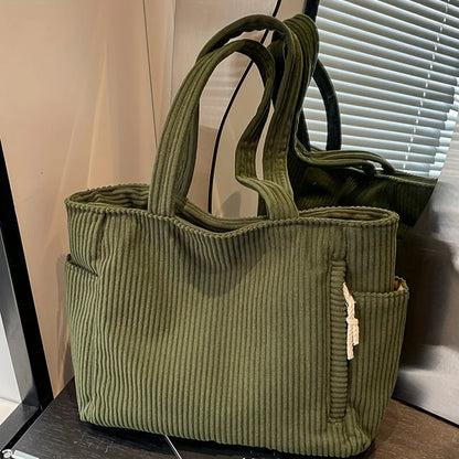 Casual Corduroy Tote Bag for Women – Large Capacity Shoulder Bag