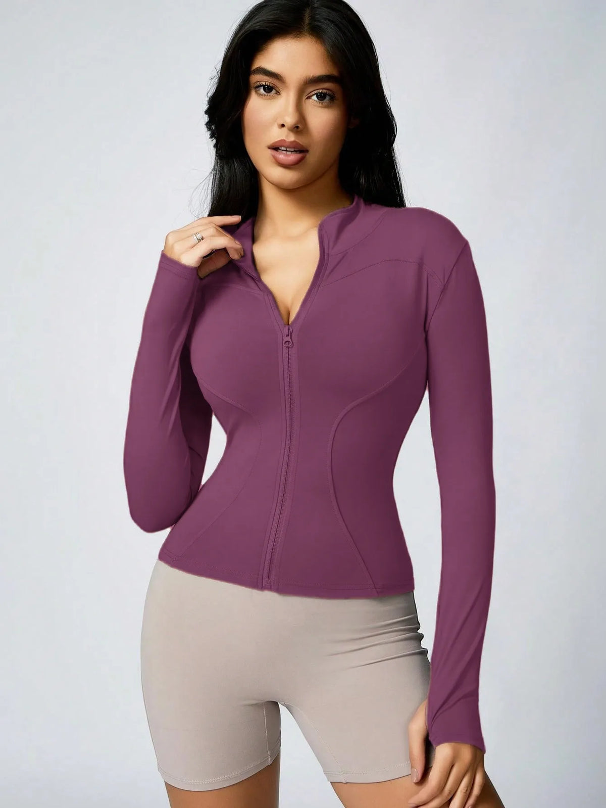 Women's Zip-Up Turtleneck Sports Jacket – Slim-Fit Activewear Top