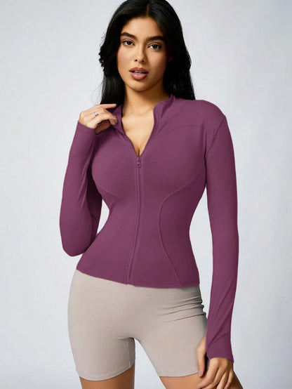 Women's Zip-Up Turtleneck Sports Jacket – Slim-Fit Activewear Top