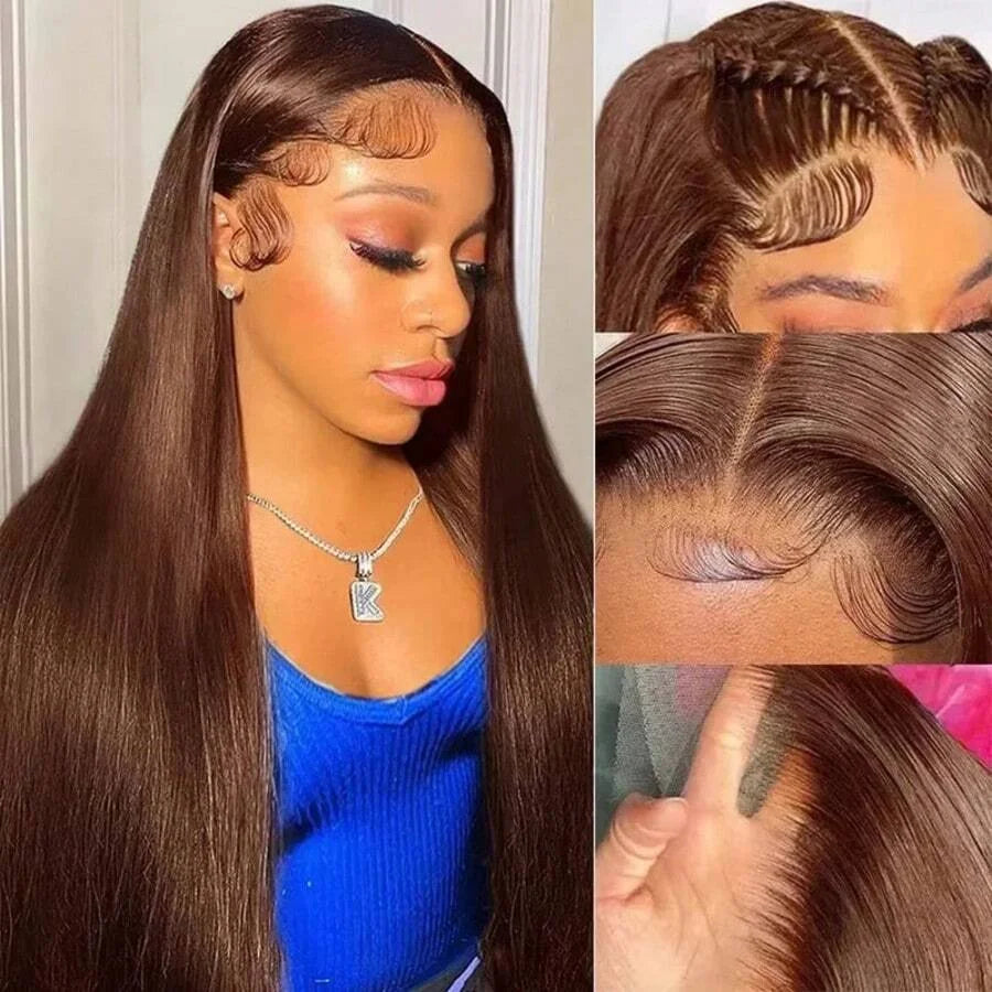 Chocolate Brown Bone Straight Lace Front Wig – Human Hair