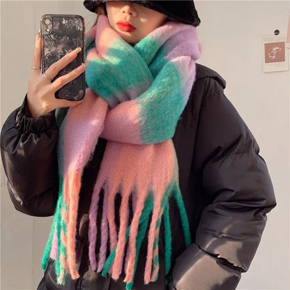 Women's Thick Winter Scarf – Colorblock Cashmere Shawl Wrap