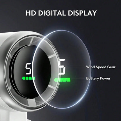 Portable Handheld Fan – 5-Speed LED Display, Battery Operated