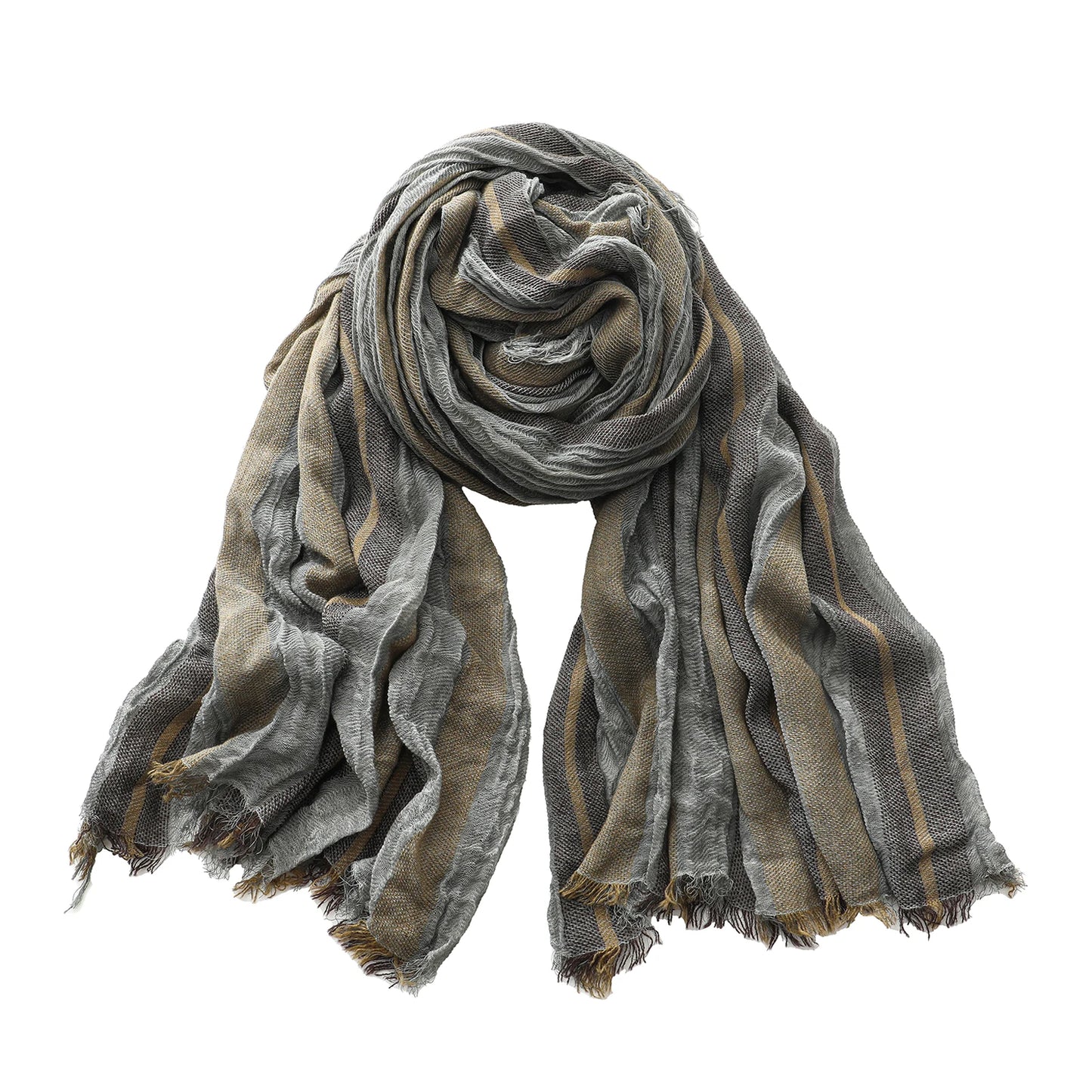 Men's Striped Cotton Linen Scarf – Warm Neckerchief Pashmina