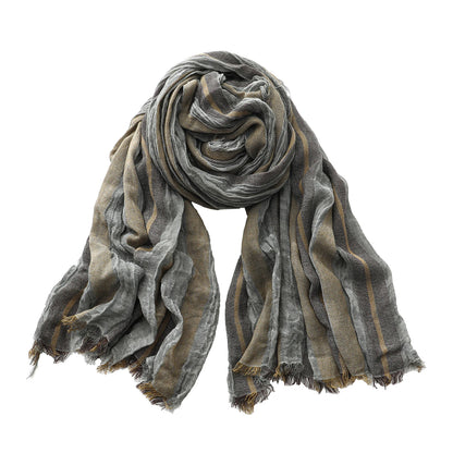 Men's Striped Cotton Linen Scarf – Warm Neckerchief Pashmina