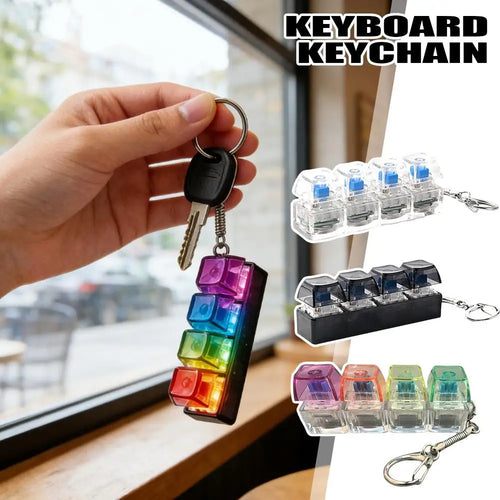 RGB LED Keyboard Keychain Fidget Toy – 4-Button Stress Relief Keycap
