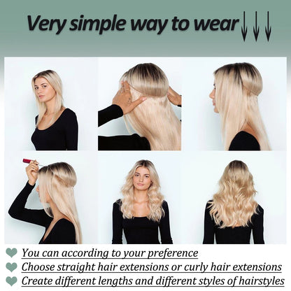 No-Clip Halo Hair Extensions – Long Wavy Synthetic Hairpiece