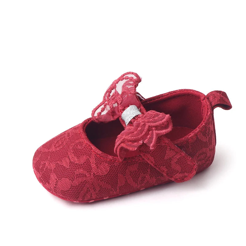 Baby Girl Mary Jane Shoes – Lace Bowknot Soft Sole Anti-Slip