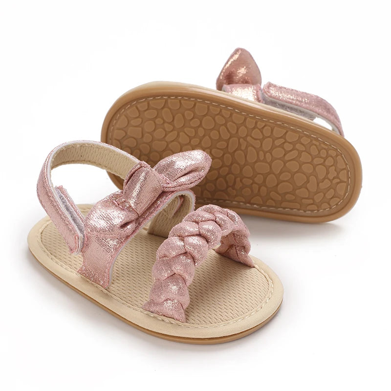 Baby Girl Pink Bow Sandals – Soft Sole Anti-Slip (0-18 Months)