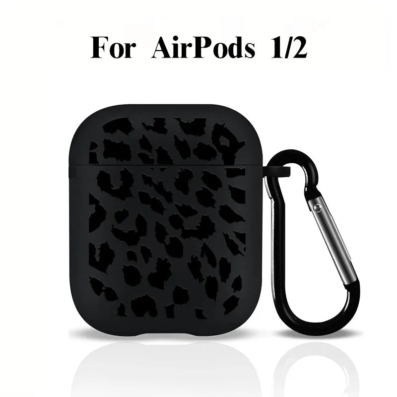Black Leopard Print AirPods Case with Carabiner Clip