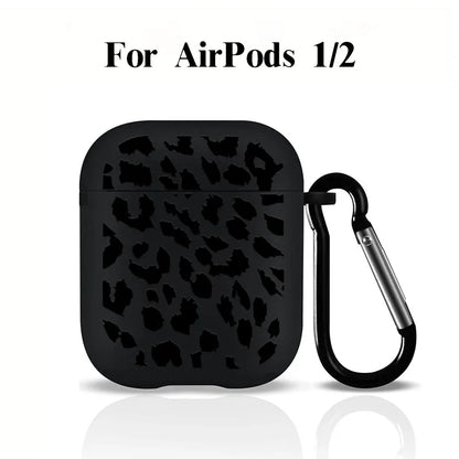 Black Leopard Print AirPods Case with Carabiner Clip