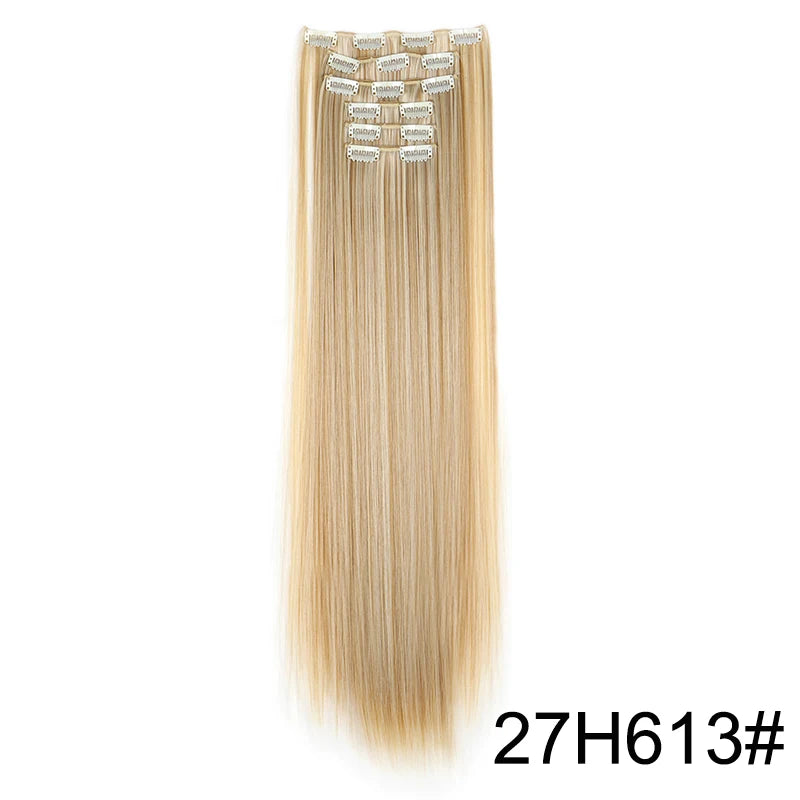 Clip-In Hair Extensions 6-Piece Set – Long Straight Synthetic Hair