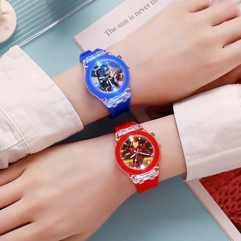 Kids Cartoon Quartz Watch with LED Light – Silicone Strap Girls Watch
