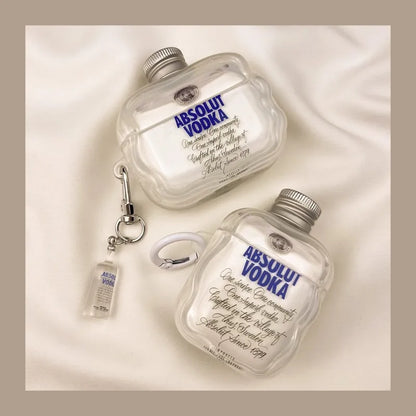 Vodka Bottle AirPods Case – Clear 3D Shape with Mini Bottle Keychain