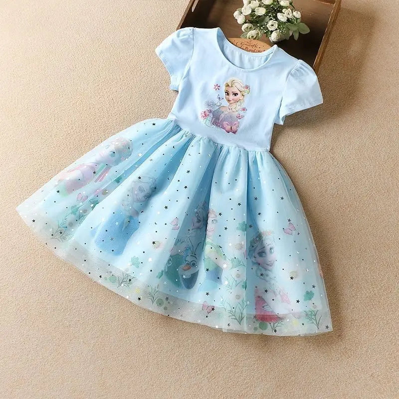 Frozen Elsa Princess Dress for Girls – Short Sleeve Tulle Party Dress